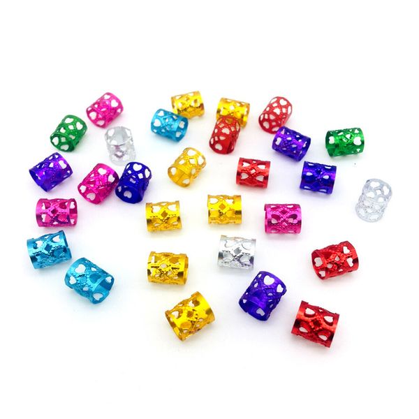 

100pcs 8x9mm mixed color adjustable dreadlock beads for kids african twist hair braid tubes rings jewelry locks hair accessories, Golden;white