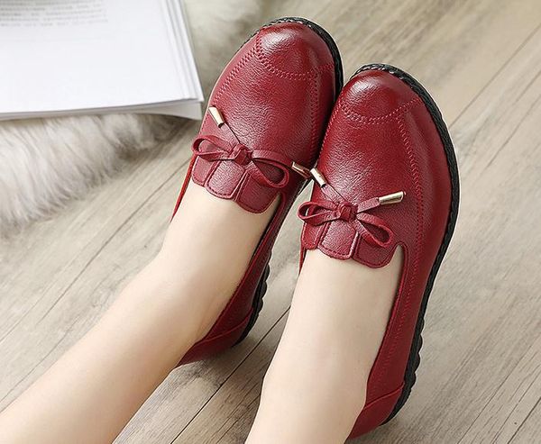 

2019 women's shoes in spring and autumn with new style flat bottom round head bowknot mother shoes@nm672, Black