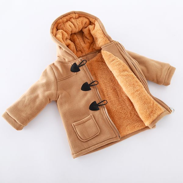 

ins baby boys thick coat 1-5 years old plus velvet padded hooded sweater coat pocket horn buckle windbreaker kids outwear, Blue;gray