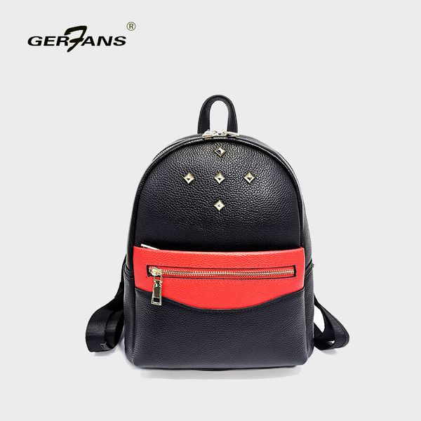 

new ladies backpack large capacity soft leather color matching rivet zipper fashion popular women bag leather small backpack