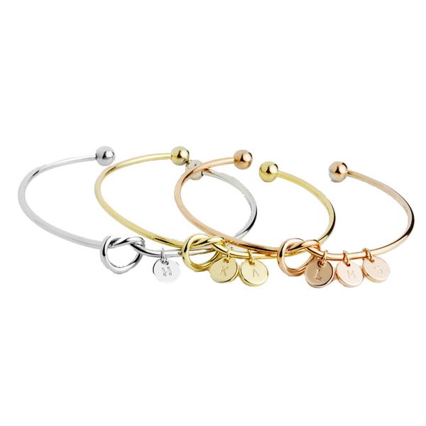 

customized personalized a-z disc initial letter knot bangle bracelet for women girl silver/ gold/ rose gold color initial bangle, Black