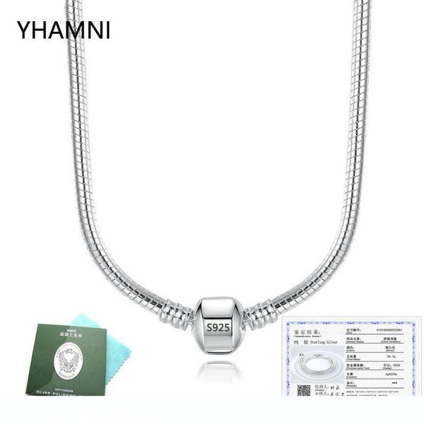 

наличие сертификата! 100% real 925 solid silver 3мм snake bone charms ожерелье оригинальное pandora шарм ожерелье цепи для женщин 45 50 55 6