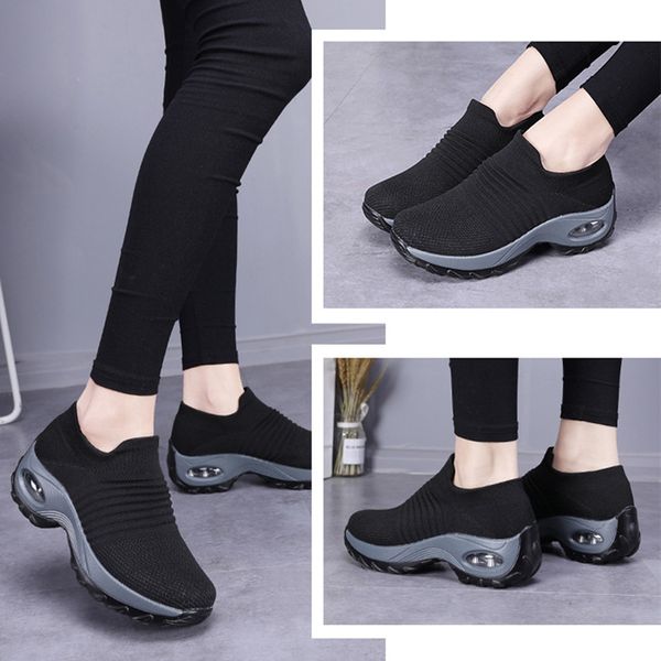 

women slip on mesh walking shoes air cushion comfortable platform working sneakers n66