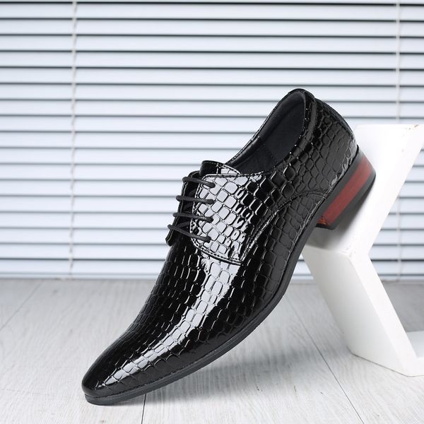 

men shoes leather lace-up mens shoes formal luxury big size formal men pu leather wedding dress shoe for business, Black