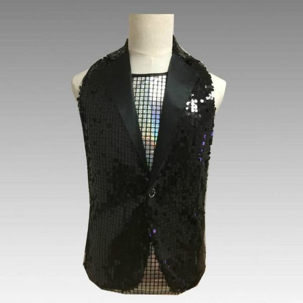 

2019 new european and american style bar men's sequins vest costume winter nightclub male singer custom vest stage wear, Black;white