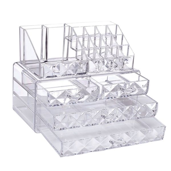 

diamond pattern jewelry & cosmetic storage display boxes two pieces set