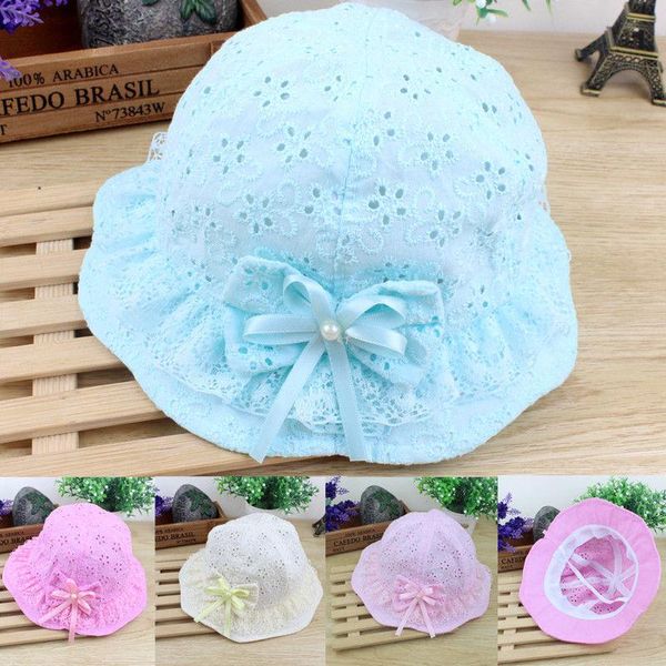 

flower baby girls caps with bow mesh lace princess infant kids beach bucket hats toddler girls sun hats children trip caps fnrsd, Yellow