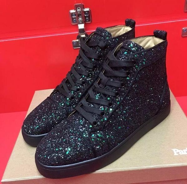 

drop shipping casual new fashion mens black spikes studded toes high red bottom sneakers,suede leather casual skateboarding sports t01