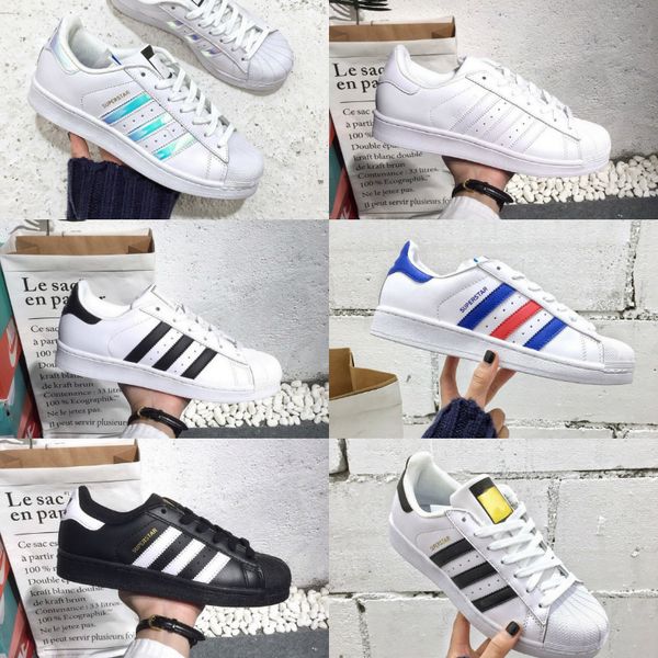 

высокое качество 2020 superstars мужская обувь дешевые новый черный белое золото голограмма младшие originals 80s pride super star женщины м, Black