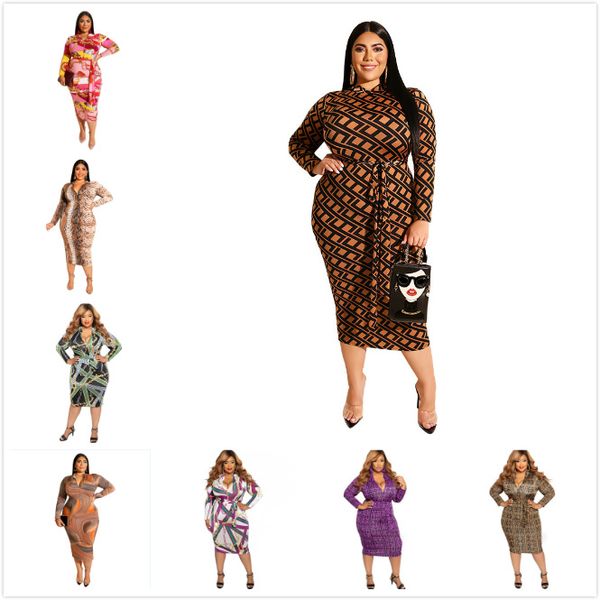 

womens designer dress printed sexy casual plus size dress with zipper belt удобная женская одежда для 2020 весна лето горячая xl-5xl, Black;gray