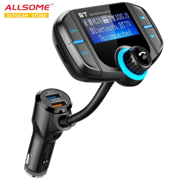 

allsome fm transmitter bluetooth fm modulator 2 port quick charge 3.0 charger handscar kit 1.65'' mp3 player support siri
