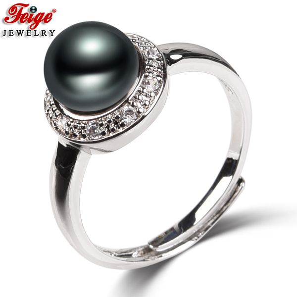 

trendy style 925 silver natural pearl rings for women fine jewelry gifts 8-9mm freshwater cultured pearl ring dropshipping feige, Golden;silver
