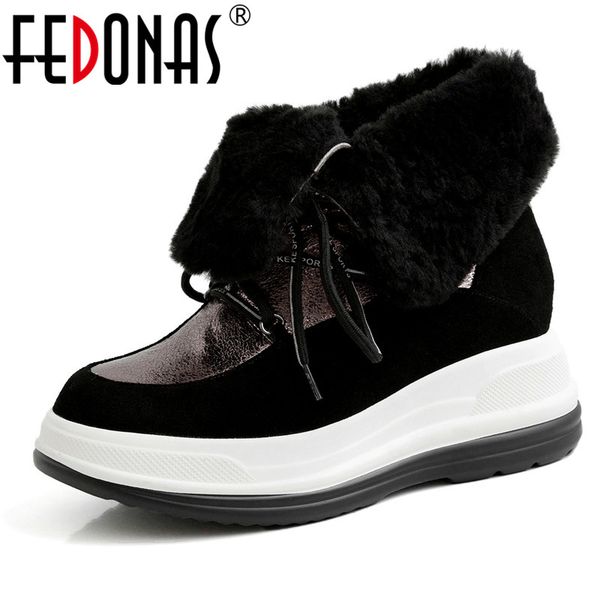 

fedonas fur snow boots women plus size fashion plus size comfort footwear ankle boots casual platforms shoes woman warm winter, Black