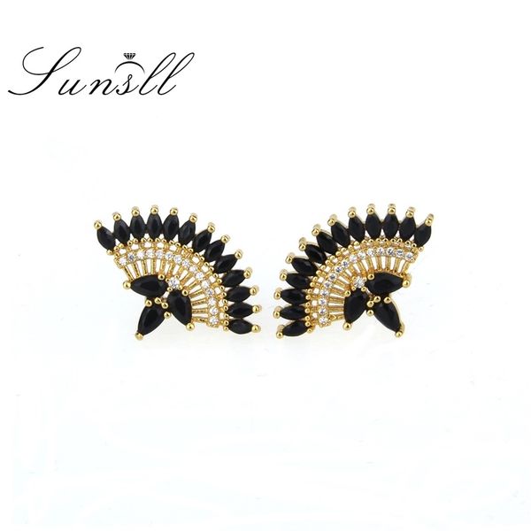 

sunsll new arrival irregular shape gold/silver copper multi colors cubic zirconia delicate stud earrings feminina brincos party, Golden;silver