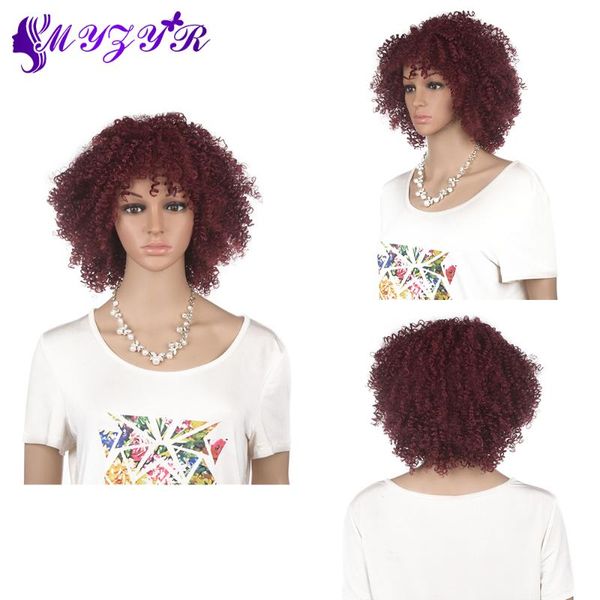 

zyr short afro curly wig high temperature fiber wig for women wine purple curly wigs 12 inches bouncy synthetic wigs, Black
