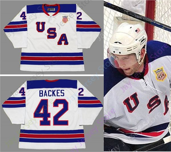

Custom DAVID BACKES 2010 USA Olympic Throwback home away Hockey Jersey