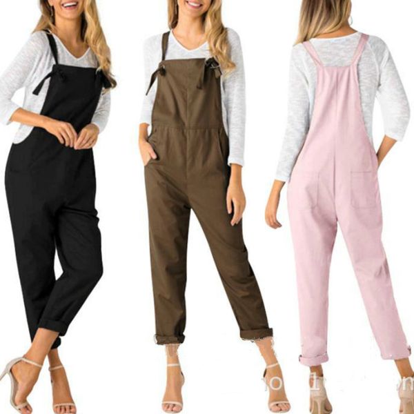 

women casual jumpsuit summer solid strap wide leg pants dungaree overalls sleeveless oversized cotton linen jumpsuits, Black;white