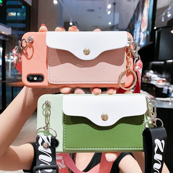

luxury cute wallet card holder bracket lanyard silicone phone case for iphone x xr xs max 6s 7 8 plus for iphone11 back cover