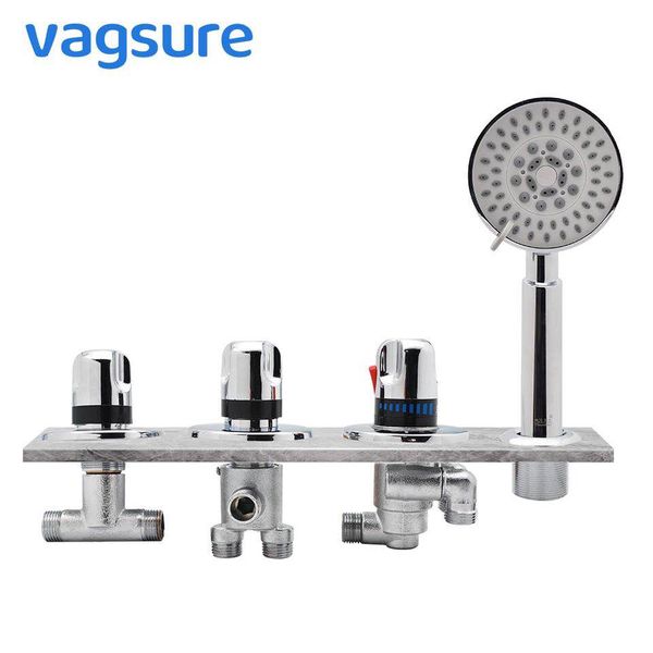 

vagsure bathtub thermostatic faucet chromed triple handle brass water thermostat control valve faucets tap bath tub mixer tap