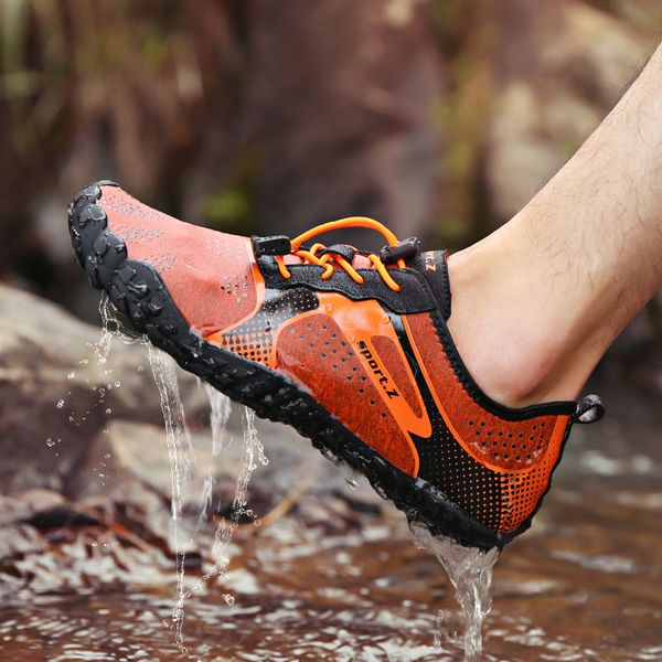 

aqua shoes for men women summer swimming water shoes drain hole sole rubber non-slip on surf breathable beach male wading shoes, Black