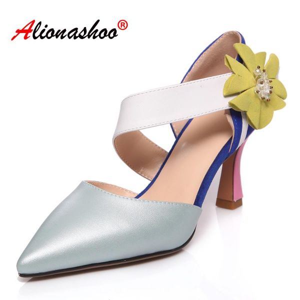 

alionashoo women sandals summer 2020 female shoes woman pointed toe stiletto heels with flowers ankle strap summer shoes size 39, Black