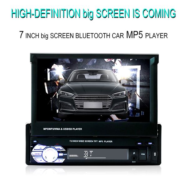 

car stereo receiver 1din audio bluetooth radio with 7" hd retractable touch screen monitor mp5 player sd fm usb rear view camera