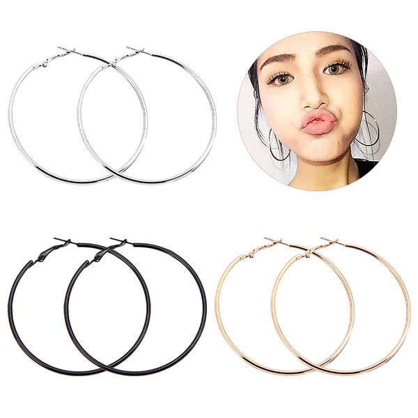 

3 pairs women trendy large hoop earrings big smooth circle earrings brincos loop for women jewelry round earring sets, Golden;silver