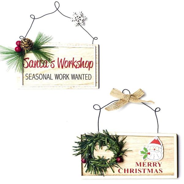 

1pc christmas decoration wooden square painted christmas house number pendant creative pine cone wreath listing house pendant