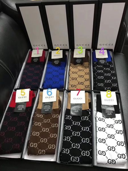 

2019 guc f box logo ff letter printing fa hion long tube knee ock tocking knitted cotton ock 1pair in one gift box