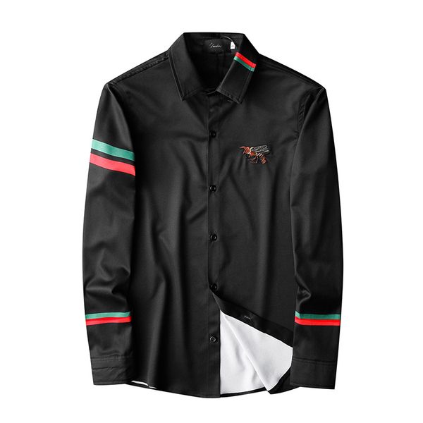 

new 2020 luxury dress shirts striped printing mens designer shirt slim fit long sleeve fashion camisa chemise solid black plus size -5xl, White;black