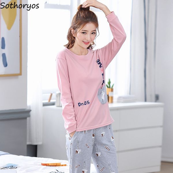 

pajama sets women 2018 winter large size loose knitted letter printed womens pajamas o-neck long sleeve ladies home cloth chic, Blue;gray