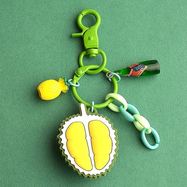 

1pcs unique durian fruit beer cream pattern keychain cute keychain keyring pendant, Silver