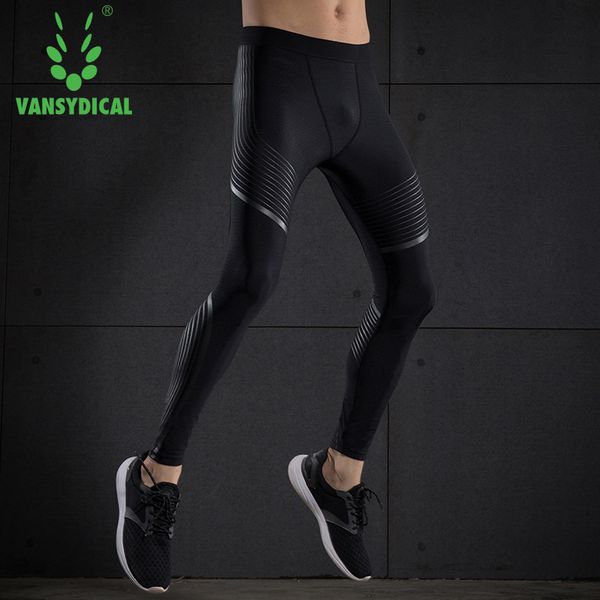 

vansydical men's gym compression pants elastic quick dry fitness running tights workout jogging basketball sports leggings, Black;blue