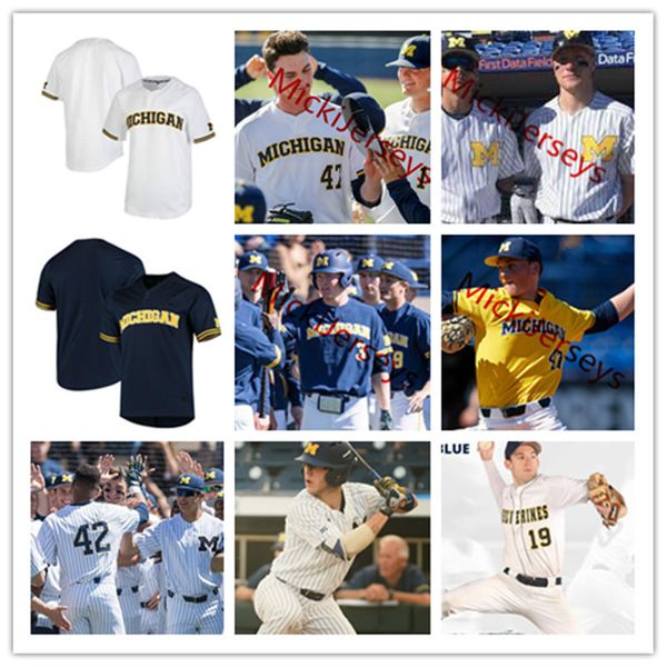 

mens custom ncaa michigan wolverines baseball jersey 10 jackson lamb 36 oliver jaskie 17 drew lugbauer 9 michael brdar 47 tommy henry jersey, Blue;black