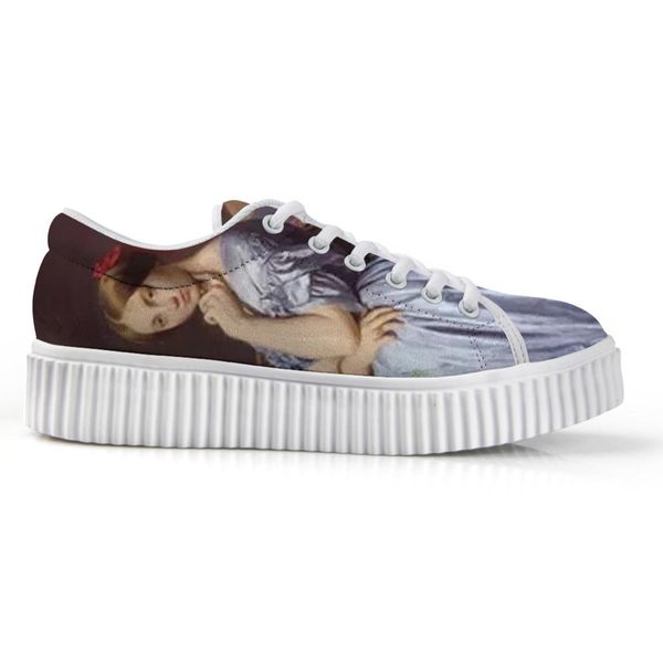 

2019 original women's low platform canvas shoes fashion classic flats for female 3d lady avatar pattern print new spring, Black