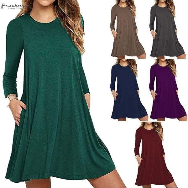 

women fashion long sleeve pure color thin cotton dresses autumn casual plus size dress long sleeve basic short dress, Black;gray