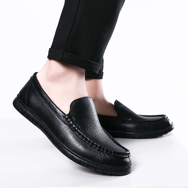 

men casual shoes slip on 2020 genuine leather mens loafers outdoor fashion moccasins comfy breathable driving shoes black