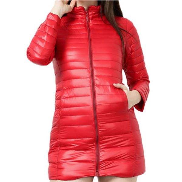 

abrigos mujer invierno 2019 women's light weight packable coat stand collar long down jacket casual ladies solid coat streetwear, Black
