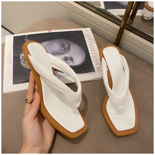 

new summer flip flops slippers clear transparent round ball heel slippers summer outsides beach slides sandal, Black