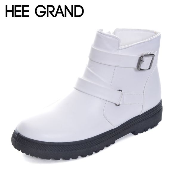 

hee grand 2018 pu leather fashion woman's boots buckle strap with low heel women snow boots keeping warm size 35-44 xwx6269, Black