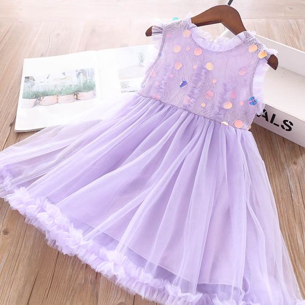 

2020 summer girl's polka dot sequined dress children's dress, Red;yellow