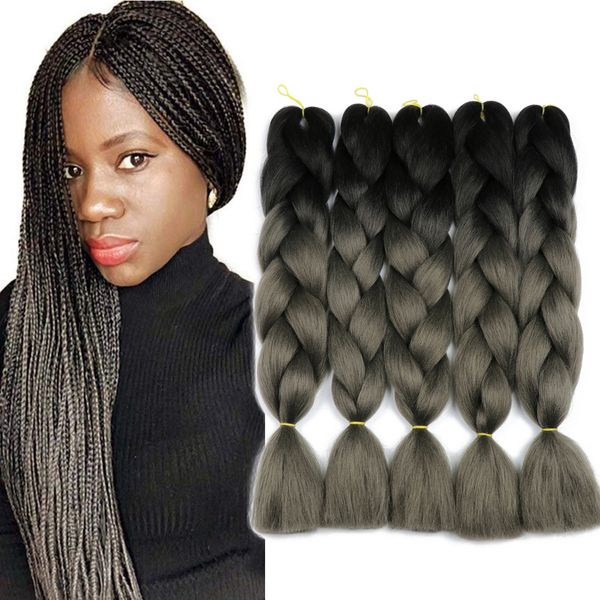 

synthetic jumbo braiding hair extensions two tone colors ombre jumbo braids 5pcs/lot 24inch long crochet twist hair for braiding wholesale, Black