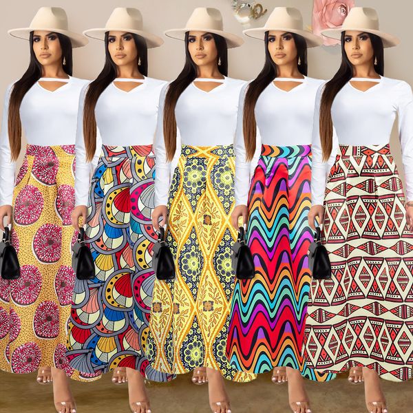 

women's new popular european and american fashion print skirt loose and casual dresses summer autumn skirts, Black