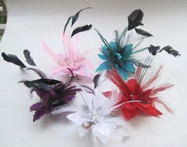 Pena Corsage headpiece hairwear Grampos de cabelo pin Fascinator broche buquê de flores broche de casamento 4 cores acessórios para o cabelo nupcial