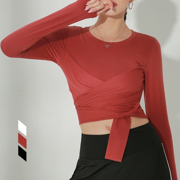 

women's sportswear long sleeve gym shirts quick dry yoga crop sport shirts bandage breahtbale running t fitness wt271, White;red