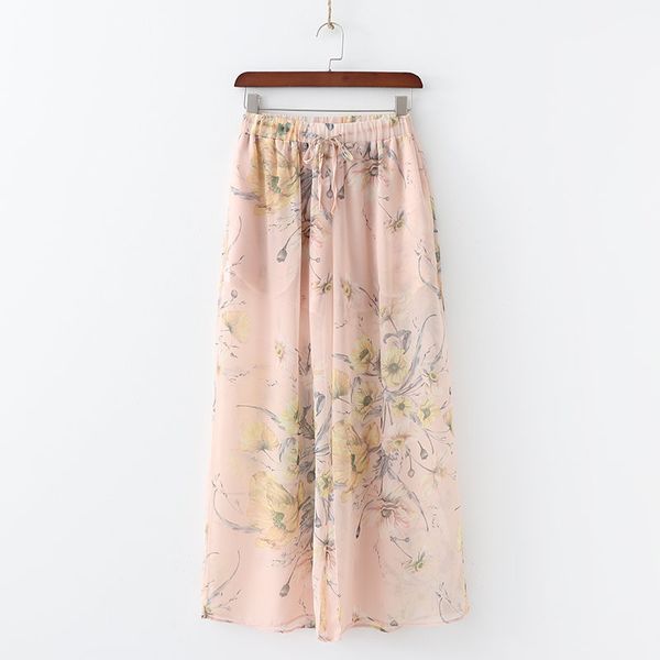 

women's pants 2019 summer new casual fashion high waist chiffon drawstring wide leg pants temperament wild slim casual, Black;white