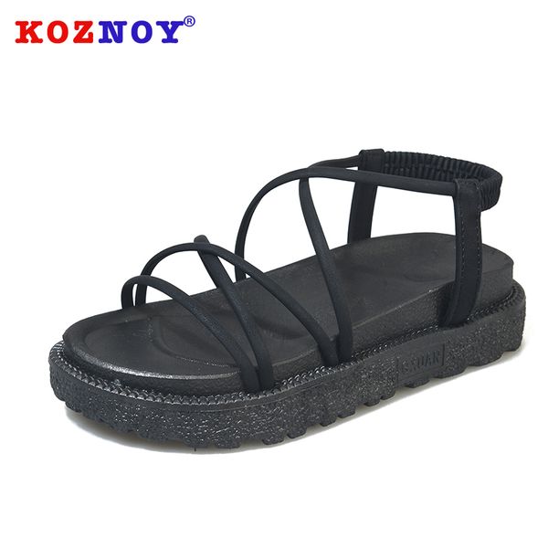 

koznoy women 2020 sandals summer thick bottom women dropshipping platform fashion shoes causal fashion sandals gladiator, Black