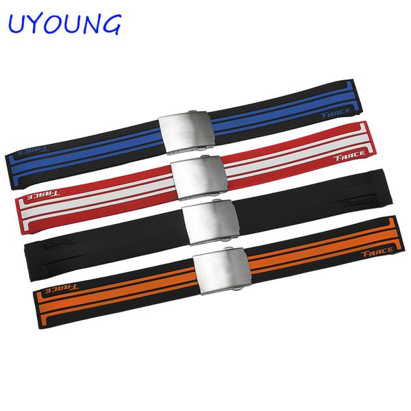 

quality silicone watchband 21mm soft waterproof replacement silicone watch bands for t048, Black;brown