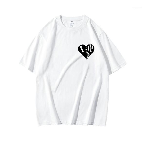 

all match couple outfit high streetwear mens summer heart printed rip mens summer designer tshirts female male, White;black