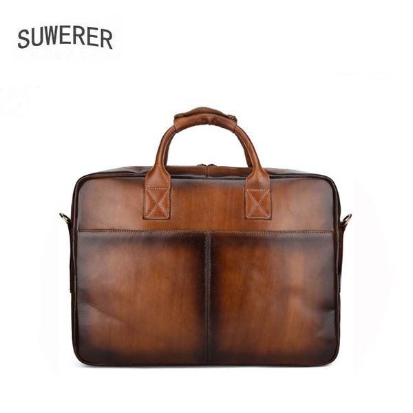 

suwerer new genuine leather handbags business handbags men's real leather bag retro men's bag shoulder